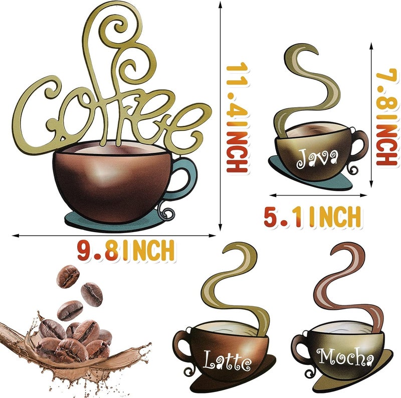 Hotop 4 Pieces Metal Coffee Cup Wall Decor Coffee Bar Decor Cafe Themed Wall Art Decoration Vintage Cup Signs for Kitchen Decorations Shop Restaurant Lounge Decorations(Brown) - Image 2